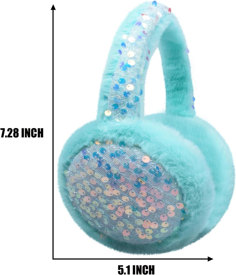 GSFY Ear Muffs Gloves Set for Kids Girls Adjustable Winter Sequin Faux Fur Windproof Warm Ear Warmer Outdoor - Image 2
